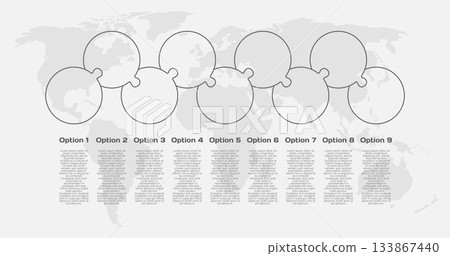 Nine steps line infographic, puzzle diagram Nine steps line infographic, puzzle diagram 133867440