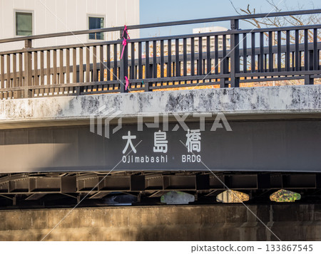 The name of the bridge "Oshima Bridge" over the Yokojikken River 133867545
