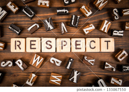 Wooden Letter Blocks Arranged to Spell Respect on Wooden Background 133867550