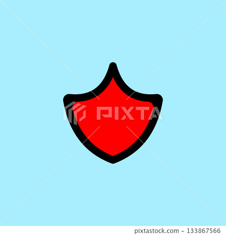 Red shield symbol. Protection safety icon. Black outline illustration. Vector security emblem. 133867566