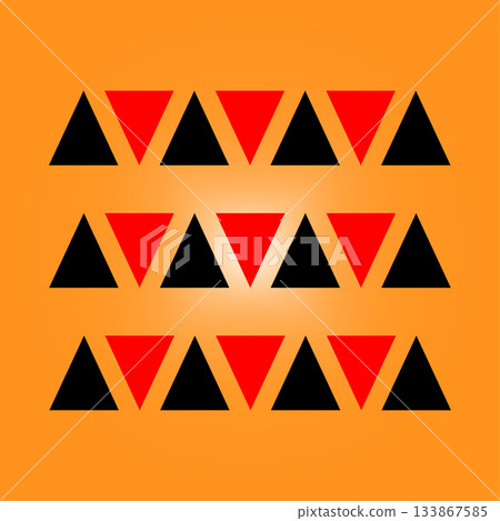 Geometric triangle shapes. Red black pattern. Gradient orange background. Vector decorative illustration. Geometric triangle shapes. Red black pattern. Gradient orange background. Vector decorative illustration. 133867585