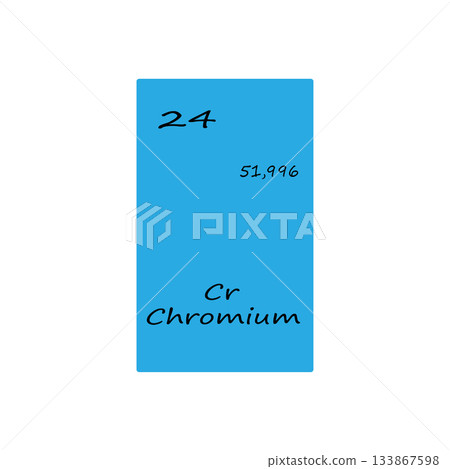 Chromium element block. Atomic number twenty four. Chemical symbol Vector. Vibrant blue background. Chromium element block. Atomic number twenty four. Chemical symbol Vector. Vibrant blue background. 133867598