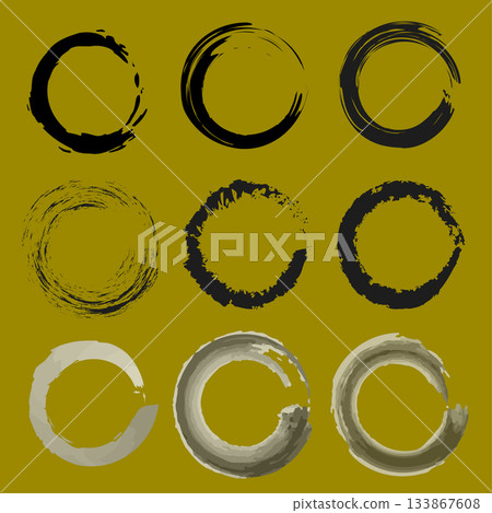 Enso circles drawing. Zen brushwork set. Abstract ring symbol. Vector meditation illustration. Enso circles drawing. Zen brushwork set. Abstract ring symbol. Vector meditation illustration. 133867608