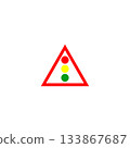 Traffic light icon. Red triangle symbol. Three colored circles. Vector road signal. 133867687