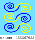 Spiral pattern shapes. Blue yellow swirl. Geometric motion lines. Abstract creative ornament. 133867688