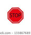 Stop sign illustration. Red octagon symbol. Warning road sign. Vector icon graphic. 133867689