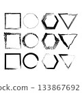 Geometric shapes drawing. Scribbled frames set. Hand drawn forms collection. Vector grungy elements. 133867692