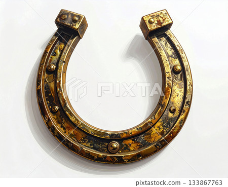 Success. Metal horse shoe on white background. Horse is symbol of 2026. Symbol of lucky. 133867763