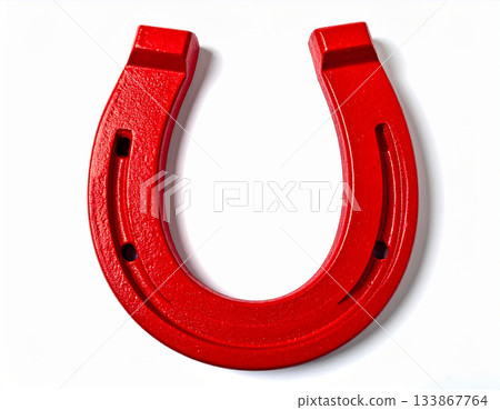 Happy new years. Metal horse shoe on white background. Horse is symbol of 2026. Symbol of lucky. 133867764