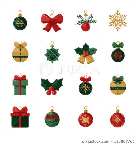 Colorful and Festive Christmas Ornaments Collection for Holiday Celebrations 133867765