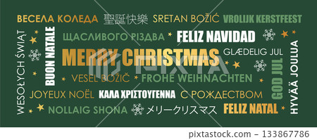 merry christmas greeting card with text in different languages vector illustration merry christmas greeting card with text in different languages vector illustration 133867786