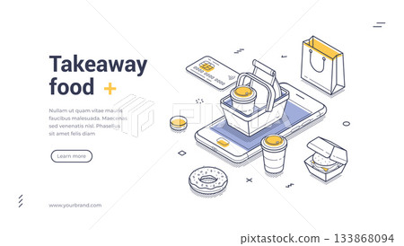 Takeaway Food Delivery Online Ordering Service And Fast Food Concept Isometric Web Banner Vector Template Takeaway Food Delivery Online Ordering Service And Fast Food Concept Isometric Web Banner Vector Template 133868094