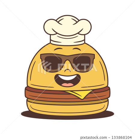 Cool Cartoon Hamburger Chef Character Vector Illustration With Sunglasses Cool Cartoon Hamburger Chef Character Vector Illustration With Sunglasses 133868104