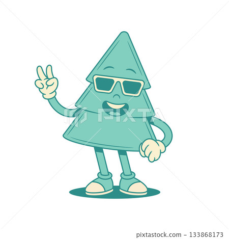 Cheerful green fir tree Christmas cartoon character in sunglasses contoured vector flat Cheerful green fir tree Christmas cartoon character in sunglasses contoured vector flat 133868173