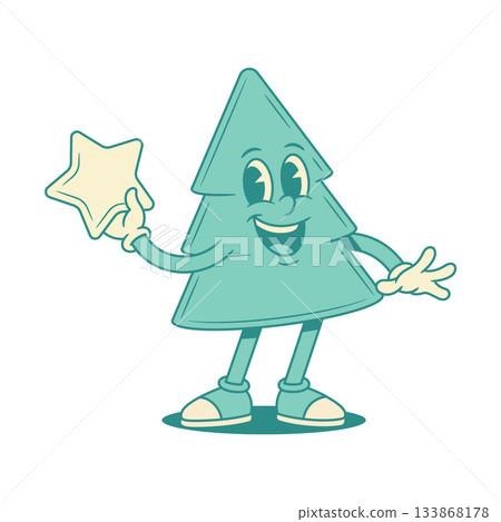 Comic green fir tree Christmas cartoon character with star contoured vector flat illustration Comic green fir tree Christmas cartoon character with star contoured vector flat illustration 133868178