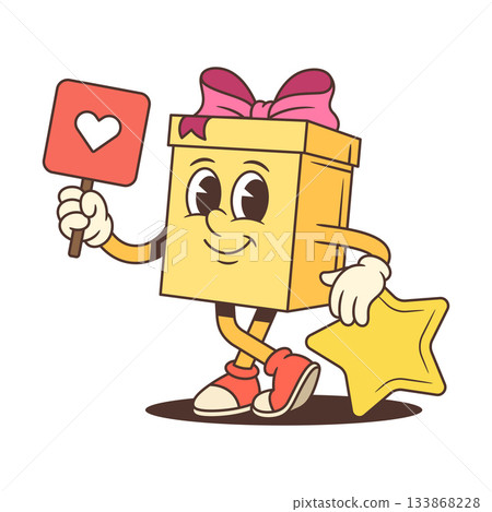 Cheerful Cartoon Gift Box Character Holding Like Sign With Golden Star Vector Illustration Cheerful Cartoon Gift Box Character Holding Like Sign With Golden Star Vector Illustration 133868228