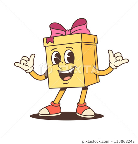 Cheerful Cartoon Gift Box Character Showing Shaka Sign With Pink Bow Vector Illustration 133868242