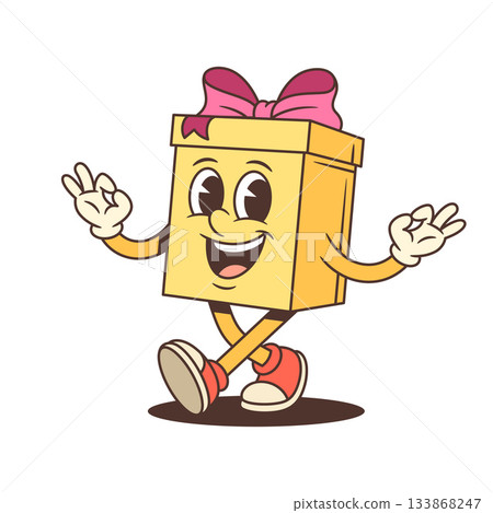 Friendly Cartoon Gift Box Character Making OK Hand Gesture With Smile Vector Illustration 133868247