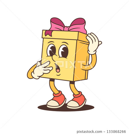 Surprised Cartoon Gift Box Character Covering Mouth Vector Illustration Surprised Cartoon Gift Box Character Covering Mouth Vector Illustration 133868266