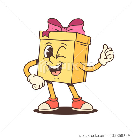 Confident Cartoon Gift Box Character Winking With Thumbs Up Vector Illustration 133868269