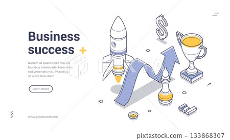 Business Growth Success Achievement Progress and Startup Development Isometric Web Banner Vector Template Business Growth Success Achievement Progress and Startup Development Isometric Web Banner Vector Template 133868307