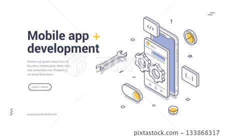 Mobile App Development Technology Software Programming And Digital Innovation Isometric Web Banner Vector Template Mobile App Development Technology Software Programming And Digital Innovation Isometric Web Banner Vector Template 133868317