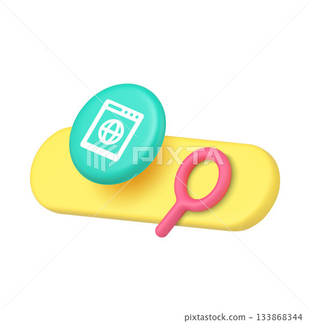 3d Realistic Icon Search Bar With Globe And Magnifying Glass For Web Browser 133868344