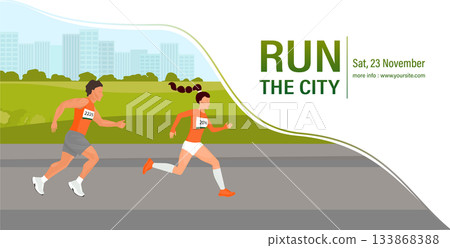 Runners participating in city marathon competition or race event Runners participating in city marathon competition or race event 133868388