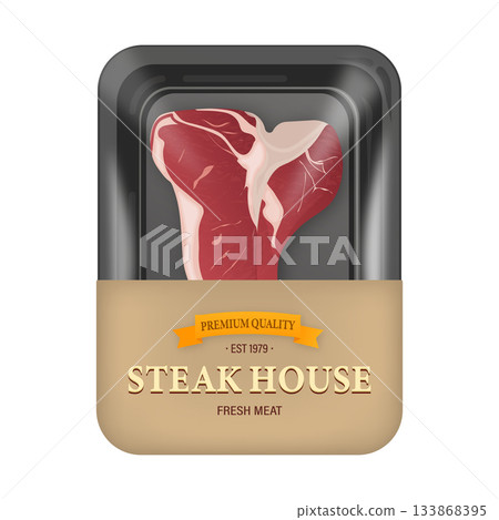 T bone steak in vacuum package for grocery store T bone steak in vacuum package for grocery store 133868395