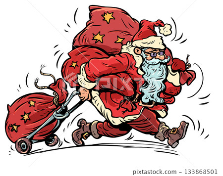 Santa Claus brings gifts. Buy Christmas decorations and decor. Special offers for holiday customers. Santa Claus brings gifts. Buy Christmas decorations and decor. Special offers for holiday customers. 133868501