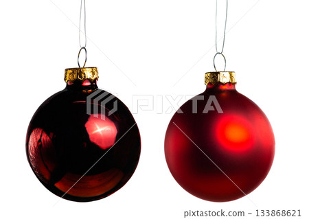 Dark red Christmas tree balls, set of two. New Year's and Christmas decor. On a transparent background. Dark red Christmas tree balls, set of two. New Year's and Christmas decor. On a transparent background. 133868621