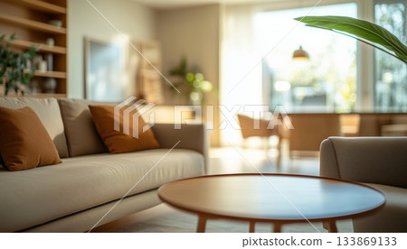 Blurred Image Of Contemporary Living Room With Modern Furniture And Neutral Earthy Tones In Blurred Image Of Contemporary Living Room With Modern Furniture And Neutral Earthy Tones In 133869133