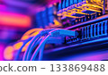 Close-Up Of Network Cable Connecting To Network Core Switch 133869488