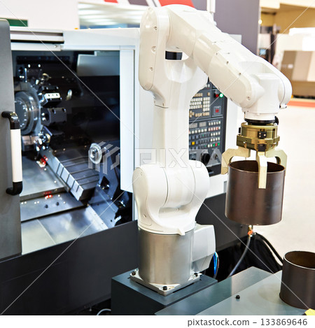 Robotic arm and cnc lathe machine 133869646