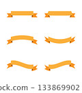 Collection of six orange ribbon banners graphic design elements for text decoration and promotion isolated on white background 133869902