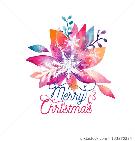 Merry Christmas postcard. Watercolor abstract snowflake painting hand drawing. Not AI, Vector illustrations Merry Christmas postcard. Watercolor abstract snowflake painting hand drawing. Not AI, Vector illustrations 133870284