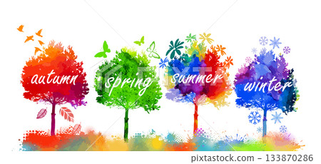 Trees are colorful at different times of the year. hand drawing. Not AI Vector illustration. 133870286