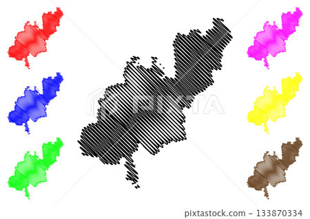 Shahjahanpur district (Uttar Pradesh State, Republic of India) map vector illustration, scribble sketch Shahjahanpur map 133870334