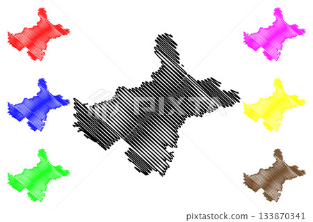 Shimla district (Himachal Pradesh State, Republic of India) map vector illustration, scribble sketch Shimla map 133870341
