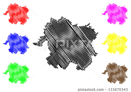 Shivpuri district (Madhya Pradesh State, Gwalior division, Republic of India) map vector illustration, scribble sketch Shivpuri map 133870343