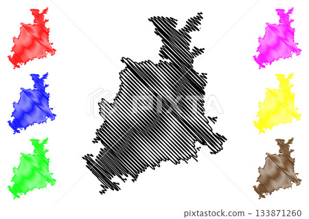 Surendranagar district (Gujarat State, Republic of India) map vector illustration, scribble sketch Surendranagar map 133871260