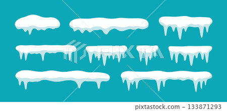 Snow ice vector winter frame effect frozen illustration. Icicle cold frozen frost ice snow cap set. Snow ice vector winter frame effect frozen illustration. Icicle cold frozen frost ice snow cap set. 133871293