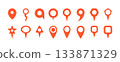 Red vector map pin location. Marker badge city pictogram isolated pin icon 133871329