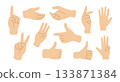 Hand gesture finger vector flat sign. Three set pose hand gestures pointing cartoon human sign 133871384