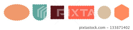 Frame scallop shape wavy edge vector border box stamp icon. Rectangle scallop colorful curvy figure Frame scallop shape wavy edge vector border box stamp icon. Rectangle scallop colorful curvy figure 133871402