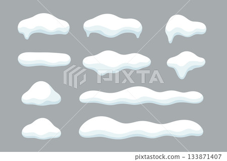 Snow winter ice frost vector cartoon collection shapes. Ice caps cold weather element design Snow winter ice frost vector cartoon collection shapes. Ice caps cold weather element design 133871407