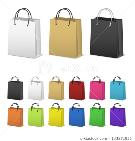 Color Shopping Bag Set. Colorful Paper Shopping Bags Collection, Blank Shopping Bag Icons in Different Colors. 3D Vector Shopping Bag Set Color Shopping Bag Set. Colorful Paper Shopping Bags Collection, Blank Shopping Bag Icons in Different Colors. 3D Vector Shopping Bag Set 133871935