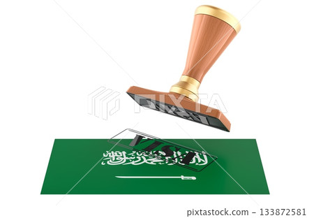Saudi Arabia, visa stamp with flag. 3D rendering 133872581