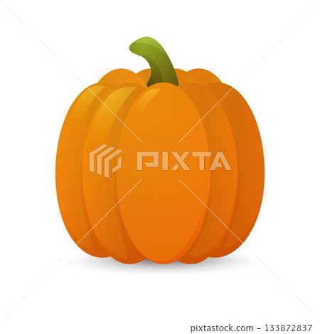 Pumpkin, Vector Illustration. Orange Pumpkin 3d Vector Illustration for Autumn, Harvest, Halloween, Thanksgiving and Food Packaging Design 133872837