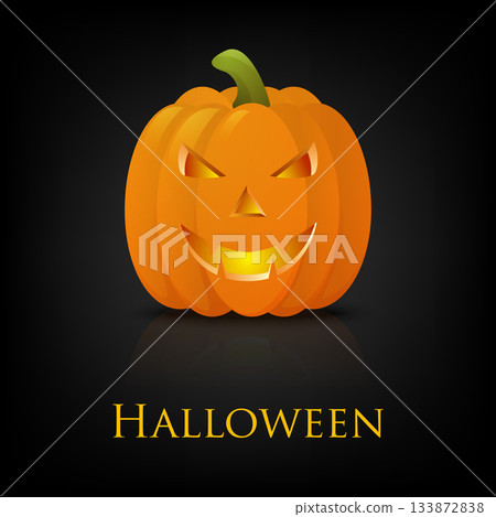 Halloween Pumpkin. Glowing Jack O Lantern on Dark Background, Scary Pumpkin Vector Illustration for Party Poster, Greeting Card, Banner and Holiday Design 133872838